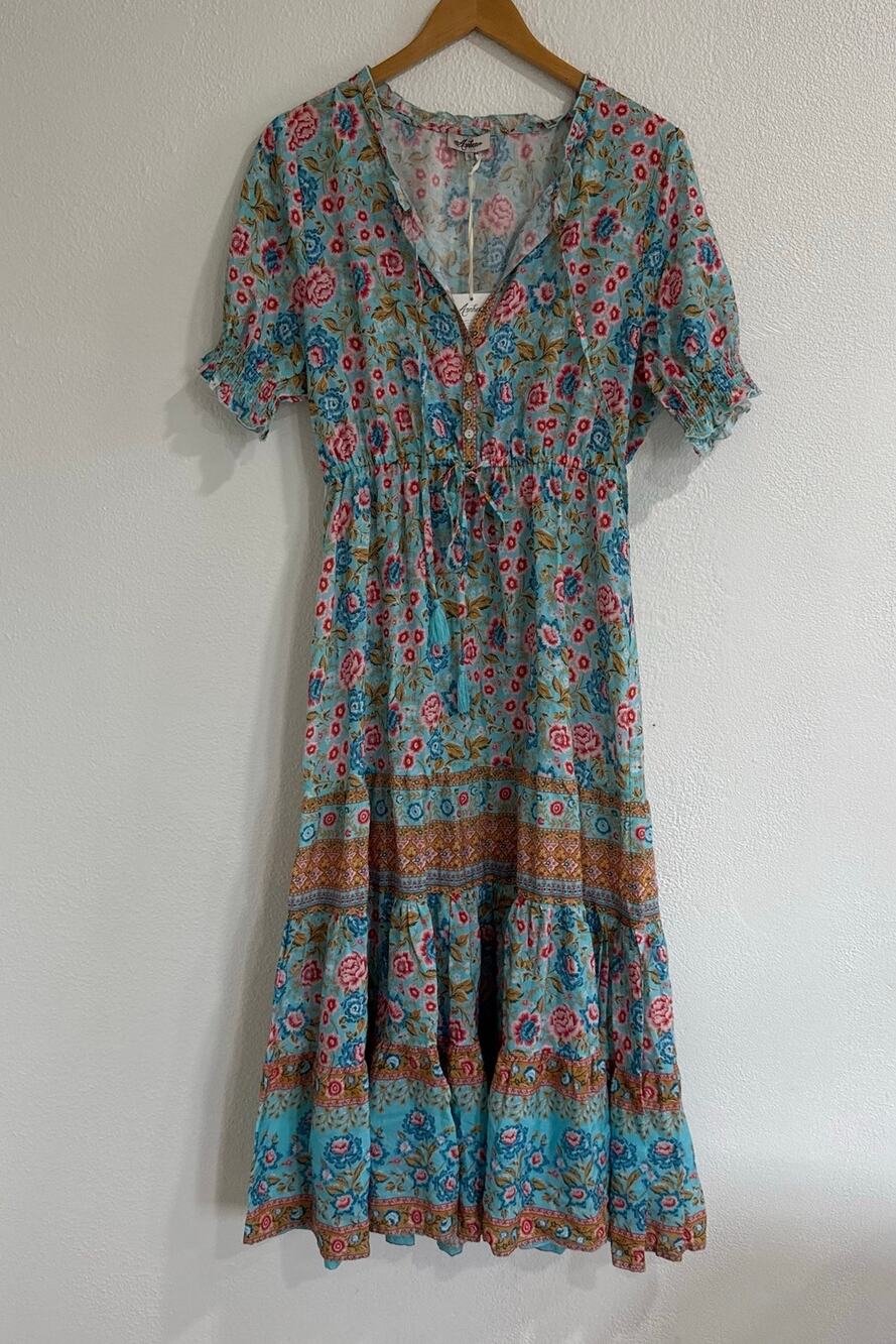NWT Arnhem Florence Sundress Aqua Floral Paisley Boho Maxi Dress AU 12 US 8